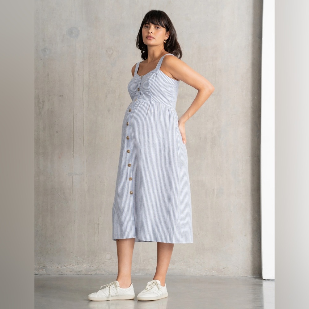 NWOT Seraphine Linen & Cotton Midi Maternity & Nursing Dress